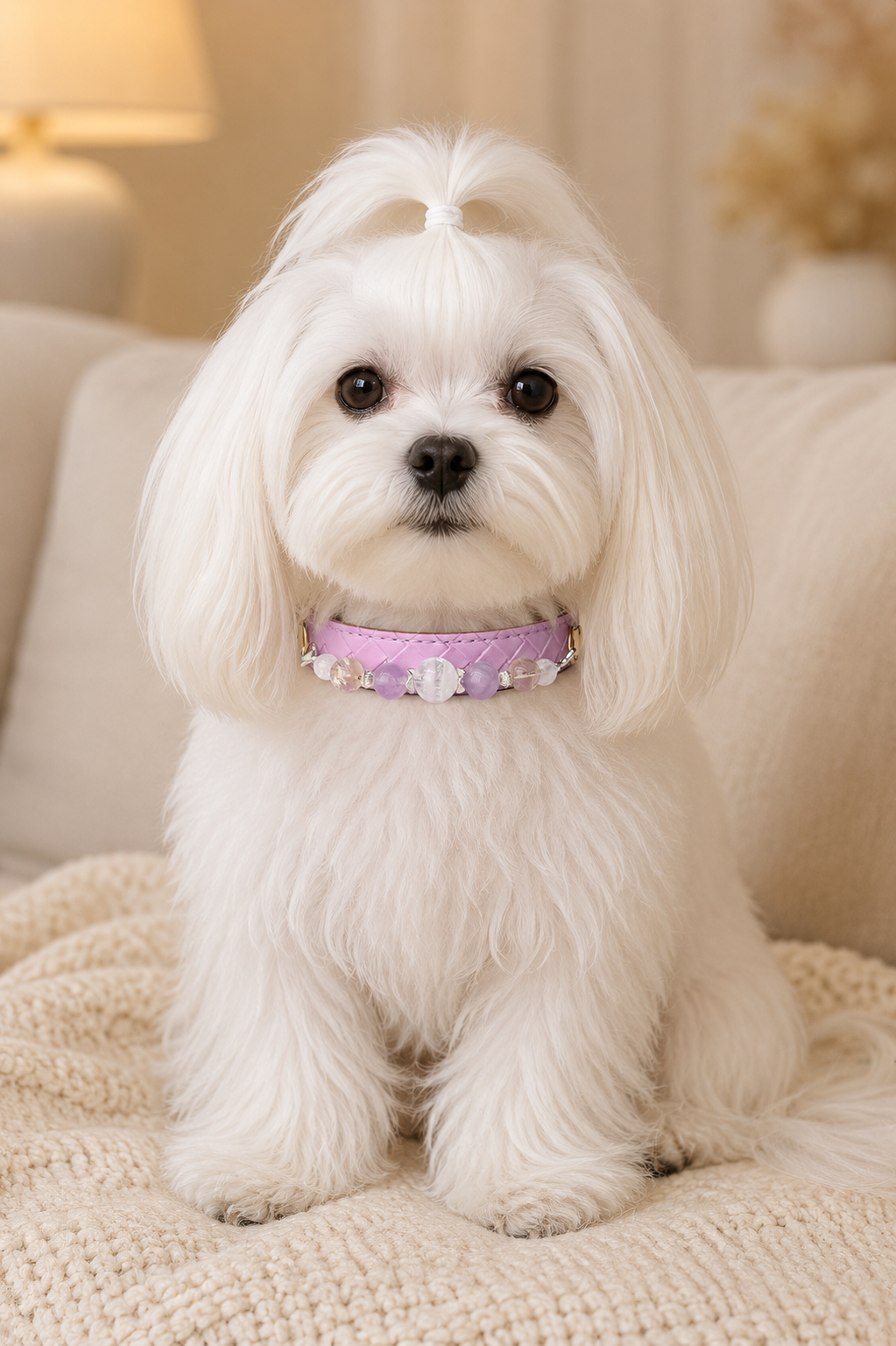 Diamond-Patterned Purple Snowflake Ghost Crystal Pet Collar